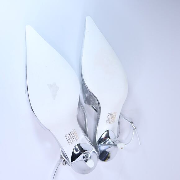 JEFFREY CAMPBELL Lash Sling Back Heel Metallic Silver Buckle Strap Women's 5.5 - Picture 6 of 10